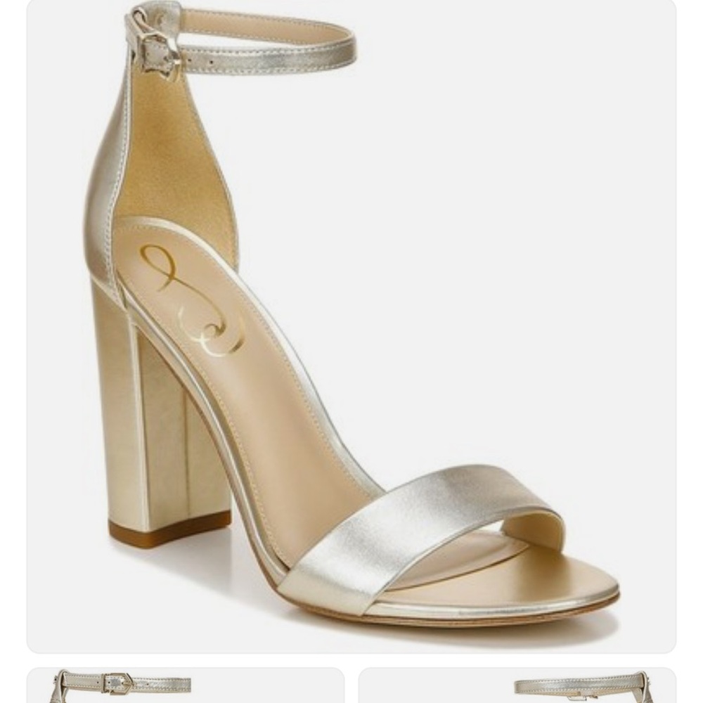 Sam Edelman Yaro Metallic Gold Block Heel Sandals Leather 6.5